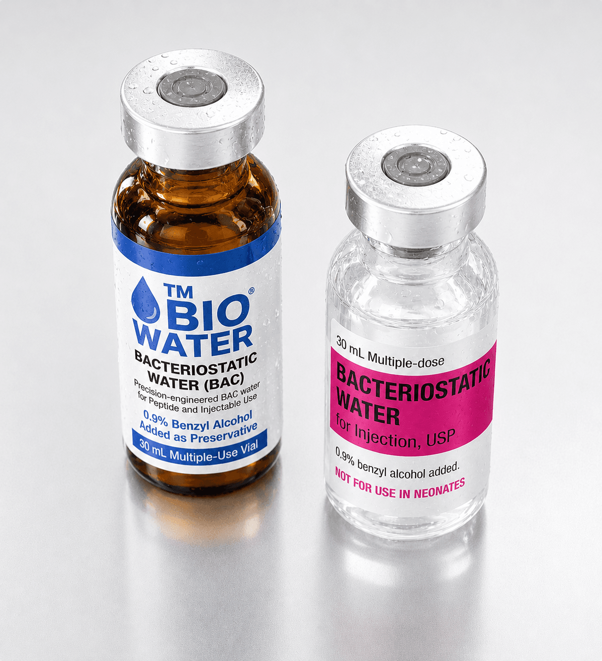 Bacteriostatic water vials in a laboratory setting
